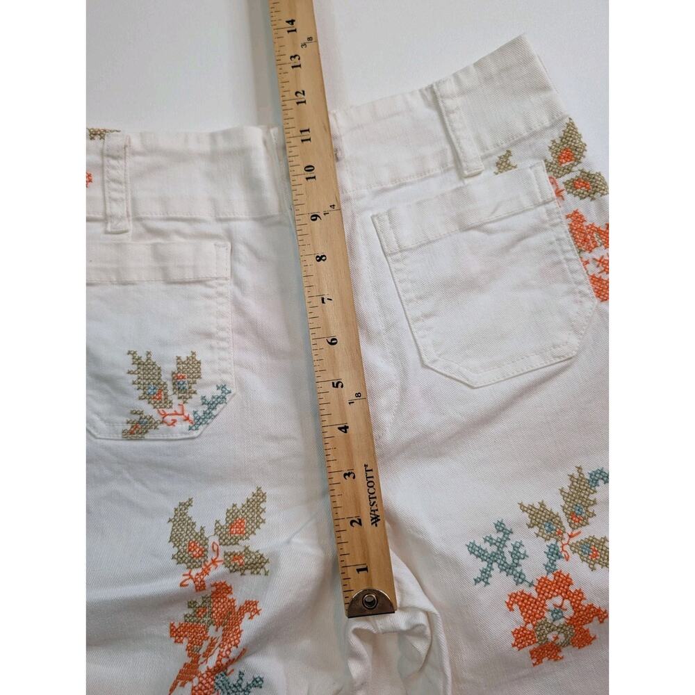Anthropologie Maeve Colette White Wide-Leg Jeans Floral Embroidery 25 - Picture 9 of 14